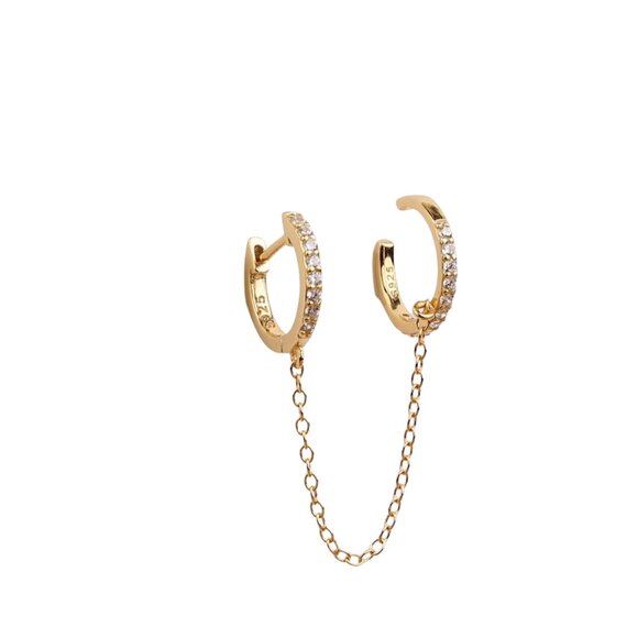 925 Sterling Silver Double Piercing Handcuff Chain Hoop Earrings - Picture 2 of 8